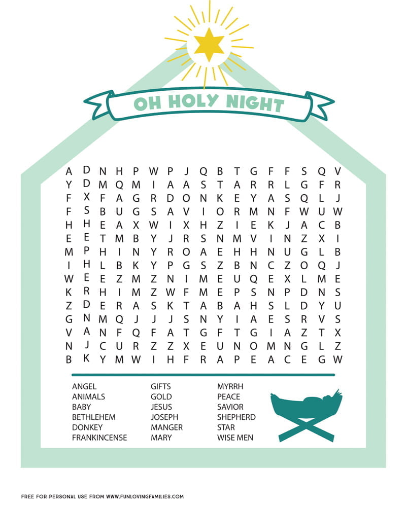 nativity word search printable - fun loving families